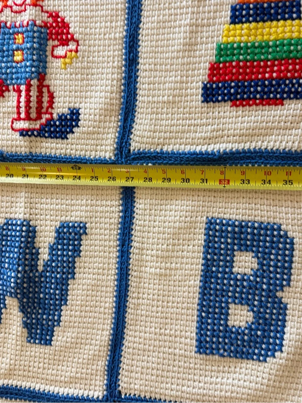 Lot Of 2 1980'S Vintage Primary Colors Hand Crochet Baby Toddler Crib Blankets